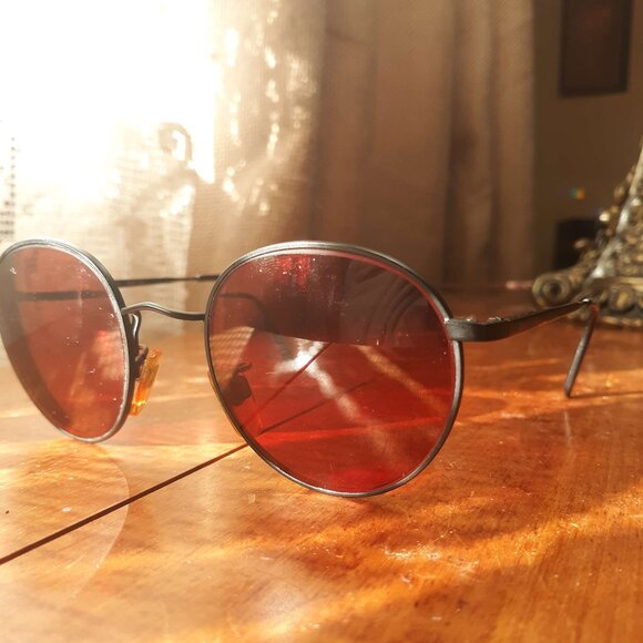 VINTAGE 90s Giorgio Armani 201 706 49 21 red Rx lens Unisex round sunglasses - Picture 4 of 8